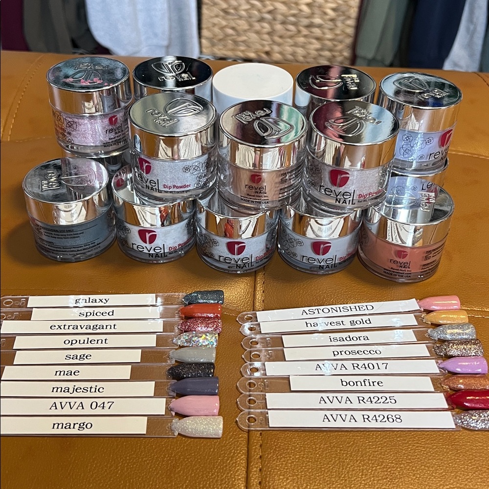 Revel + Avva Nail Dip Powder lot of 18 colors with swatches, large size